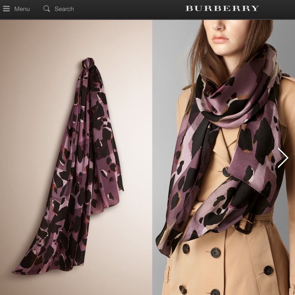 Display #2 Burberry Silk Satin Animal Print Scarf - Picture 3 of 13